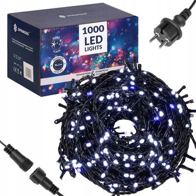 Springos LAMPKI CHOINKOWE 1000LED ZEWNĘTRZNE STAŁE ŚWIATŁO + FLASH 81,5m BIAŁE ZIMNE Springos LAMPKI CHOINKOWE 1000LED ZEWNĘTRZNE STAŁE ŚWIATŁO + FLASH 81,5m BIAŁE ZIMNE