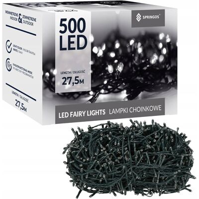 Springos LAMPKI CHOINKOWE 500 LED 27,5m ZEWNĘTRZNE ZIMNE BIAŁE ŚWIATŁO + FLASH IP44 Springos LAMPKI CHOINKOWE 500 LED 27,5m ZEWNĘTRZNE ZIMNE BIAŁE ŚWIATŁO + FLASH IP44