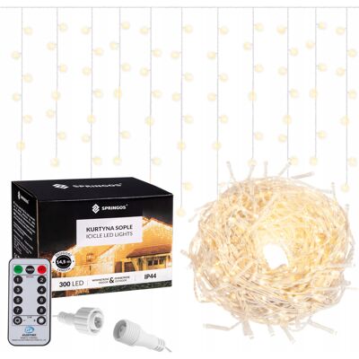Springos Lampki Kurtyna Świetlna 300 Led Ip44 Ciepłe Białe Pilot Oświetlenie 14,5 M Springos Lampki Kurtyna Świetlna 300 Led Ip44 Ciepłe Białe Pilot Oświetlenie 14,5 M
