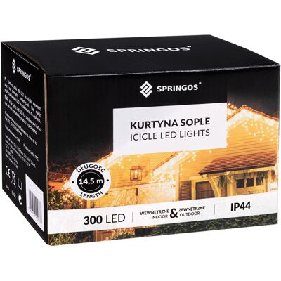 Springos LAMPKI SOPLE ŚWIĄTECZNE 300LED ZEWNĘTRZNE KURTYNA 14,5m ZIMNE BIAŁE GRUBE Springos LAMPKI SOPLE ŚWIĄTECZNE 300LED ZEWNĘTRZNE KURTYNA 14,5m ZIMNE BIAŁE GRUBE