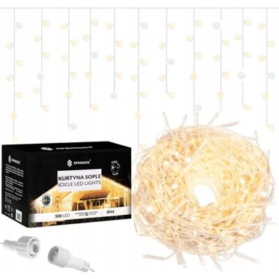 Springos Lampki Zewnętrzne Sople 1000led Świąteczne Kurtyna Świetlna 45m Białe Flash Springos Lampki Zewnętrzne Sople 1000led Świąteczne Kurtyna Świetlna 45m Białe Flash