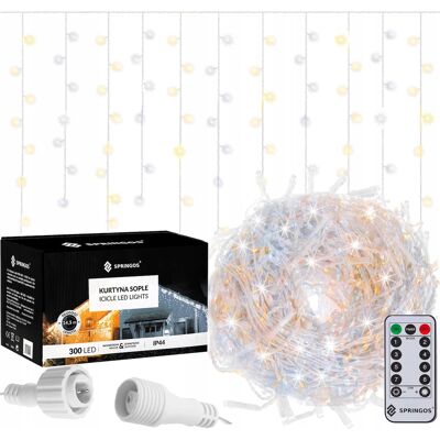 Springos LAMPKI ZEWNĘTRZNE SOPLE 300 LED KURTYNA ŚWIETLNA FLASH ZIMNY BIAŁY PILOT Springos LAMPKI ZEWNĘTRZNE SOPLE 300 LED KURTYNA ŚWIETLNA FLASH ZIMNY BIAŁY PILOT