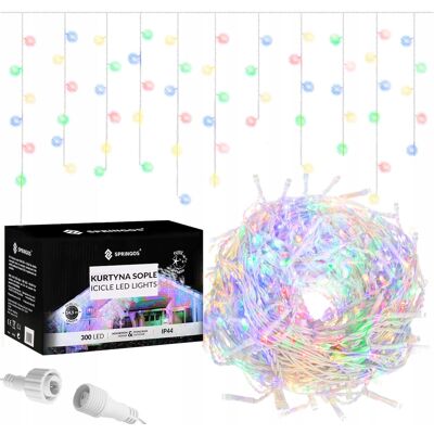 Springos LAMPKI ZEWNĘTRZNE SOPLE 300LED KURTYNA ŚWIĄTECZNE 14,5m MULTIKOLOR FLASH Springos LAMPKI ZEWNĘTRZNE SOPLE 300LED KURTYNA ŚWIĄTECZNE 14,5m MULTIKOLOR FLASH