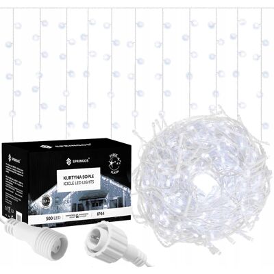 Springos LAMPKI ZEWNĘTRZNE SOPLE 500 LED BIAŁE ZIMNE KURTYNA ŚWIETLNA FLASH TIMER Springos LAMPKI ZEWNĘTRZNE SOPLE 500 LED BIAŁE ZIMNE KURTYNA ŚWIETLNA FLASH TIMER
