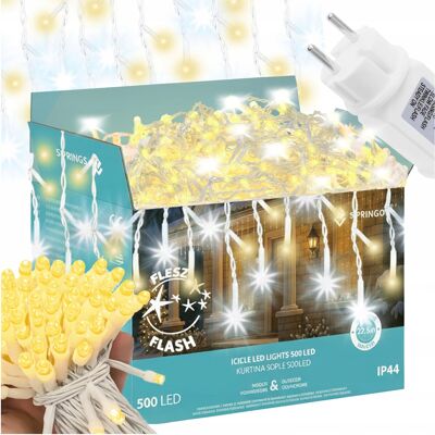 Springos LAMPKI ZEWNĘTRZNE SOPLE 500LED IP44 BIAŁE STAŁE ŚWIATŁO FLASH 22,5m KURTYNA Springos LAMPKI ZEWNĘTRZNE SOPLE 500LED IP44 BIAŁE STAŁE ŚWIATŁO FLASH 22,5m KURTYNA