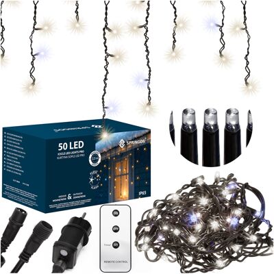 Springos Zestaw Lampki Sople 50led Ip65 Timer Białe Zewnętrzne Pro Pilot Flash 2,5m Springos Zestaw Lampki Sople 50led Ip65 Timer Białe Zewnętrzne Pro Pilot Flash 2,5m