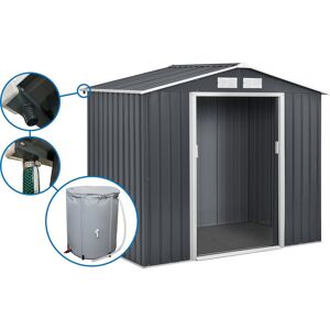 Siedlisko i Ogrod Metalowa szopa ogrodowa 'Vegas' - 4,07 m² z rynną i kolektorem wody - Szara Siedlisko i Ogrod Metalowa szopa ogrodowa 'Vegas' - 4,07 m² z rynną i kolektorem wody - Szara