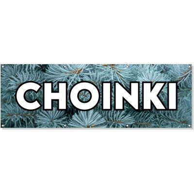 Baner reklamowy oczkowany plandeka reklama zewnętrzny mocny CHOINKI budynek płot ogrodzenie stoisko stelaż 150 cm, drukant B-REK_21_150 Baner reklamowy oczkowany plandeka reklama zewnętrzny mocny CHOINKI budynek płot ogrodzenie stoisko stelaż 150 cm, drukant B-REK_21_150
