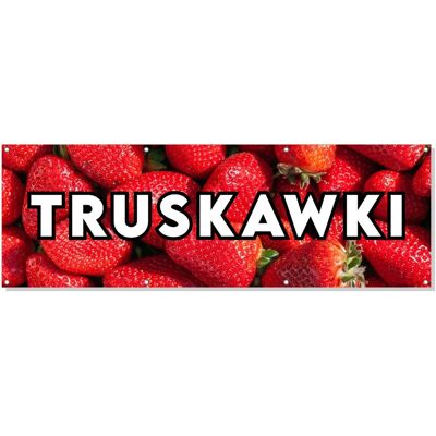 Baner reklamowy oczkowany plandeka reklama zewnętrzny mocny TRUSKAWKI budynek płot ogrodzenie stoisko stelaż 150 cm, drukant B-REK_12_150 Baner reklamowy oczkowany plandeka reklama zewnętrzny mocny TRUSKAWKI budynek płot ogrodzenie stoisko stelaż 150 cm, drukant B-REK_12_150