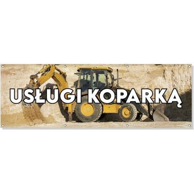 Baner reklamowy oczkowany plandeka reklama zewnętrzny mocny USŁUGI KOPARKĄ budynek płot ogrodzenie stoisko stelaż 150 cm, drukant B-REK_28_150 Baner reklamowy oczkowany plandeka reklama zewnętrzny mocny USŁUGI KOPARKĄ budynek płot ogrodzenie stoisko stelaż 150 cm, drukant B-REK_28_150