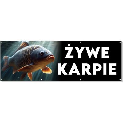 Baner reklamowy oczkowany plandeka reklama zewnętrzny mocny ŻYWE KARPIE budynek płot ogrodzenie stoisko stelaż 150 cm, drukant B-REK_29_150 Baner reklamowy oczkowany plandeka reklama zewnętrzny mocny ŻYWE KARPIE budynek płot ogrodzenie stoisko stelaż 150 cm, drukant B-REK_29_150