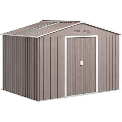 Domek ogrodowy Outsunny z metalu, 4,9 m², z dachem dwuspadowym, drzwiami przesuwnymi, fundamentem, 277 x 195 x 192 cm, domek narzędziowy ze stali oc.. Domek ogrodowy Outsunny z metalu, 4,9 m², z dachem dwuspadowym, drzwiami przesuwnymi, fundamentem, 277 x 195 x 192 cm, domek narzędziowy ze stali oc..