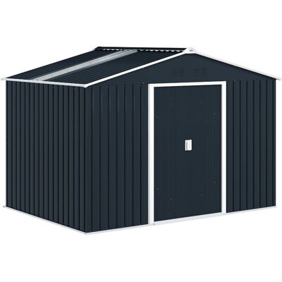 Domek ogrodowy Outsunny z metalu, 4,9 m², z dachem dwuspadowym, drzwiami przesuwnymi, fundamentem, 277 x 195 x 192 cm, domek narzędziowy ze stali oc.. Domek ogrodowy Outsunny z metalu, 4,9 m², z dachem dwuspadowym, drzwiami przesuwnymi, fundamentem, 277 x 195 x 192 cm, domek narzędziowy ze stali oc..