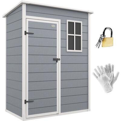 Domek ogrodowy Outsunny z tworzywa sztucznego, 1,14 m², 151 x 92 x 193 cm, z dachem dwuspadowym, podłogą, oknem i zamykanymi drzwiami, odporny na wa.. Domek ogrodowy Outsunny z tworzywa sztucznego, 1,14 m², 151 x 92 x 193 cm, z dachem dwuspadowym, podłogą, oknem i zamykanymi drzwiami, odporny na wa..