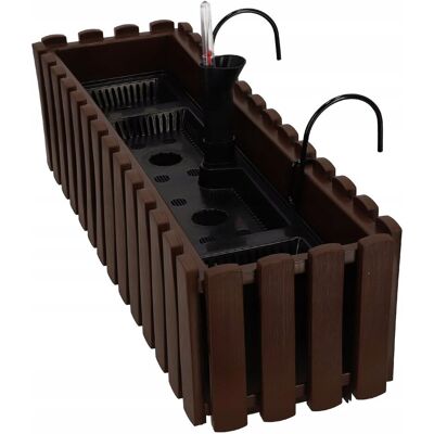 Kotarbau Doniczka Skrzynka Balkonowa Taras Z Hakami System Nawadniania Brązowa 60cm Kotarbau Doniczka Skrzynka Balkonowa Taras Z Hakami System Nawadniania Brązowa 60cm