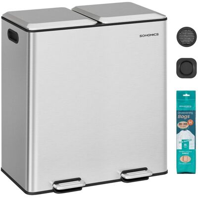 songmics Kosz Kuchenny Na Śmieci 2 Komory 60l Sortowanie Recykling Ciche songmics Kosz Kuchenny Na Śmieci 2 Komory 60l Sortowanie Recykling Ciche