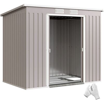 Metalowa szopa ogrodowa Outsunny 2,42 m², szopa narzędziowa z dachem dwuspadowym, zamykane podwójne drzwi przesuwne, wentylacja, rama podstawy, 213 .. Metalowa szopa ogrodowa Outsunny 2,42 m², szopa narzędziowa z dachem dwuspadowym, zamykane podwójne drzwi przesuwne, wentylacja, rama podstawy, 213 ..