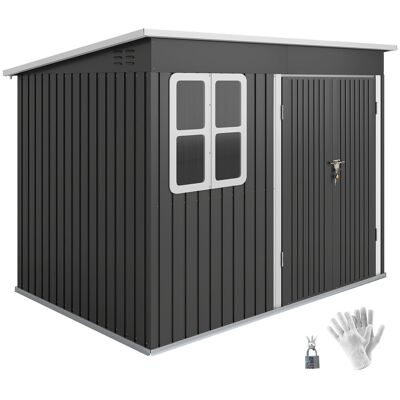 Metalowa szopa ogrodowa Outsunny 4,13 m² 260 x 177 x 190 cm, z oknem, dachem dwuspadowym, zamykanymi drzwiami, odporną na warunki atmosferyczne domk.. Metalowa szopa ogrodowa Outsunny 4,13 m² 260 x 177 x 190 cm, z oknem, dachem dwuspadowym, zamykanymi drzwiami, odporną na warunki atmosferyczne domk..
