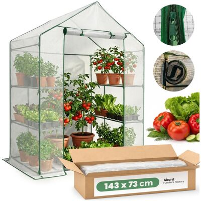 AKORD Fabryka Mebli Mini szklarnia ogrodowa foliowa domek z półkami 1 drzwi Biała 143x73x195 cm AKORD Fabryka Mebli Mini szklarnia ogrodowa foliowa domek z półkami 1 drzwi Biała 143x73x195 cm