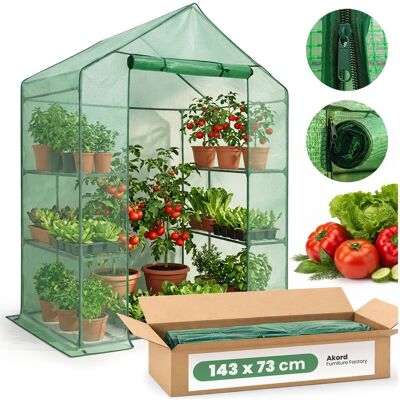 AKORD Fabryka Mebli Mini szklarnia ogrodowa foliowa domek z półkami 1 drzwi Zielona 143x73x195 cm AKORD Fabryka Mebli Mini szklarnia ogrodowa foliowa domek z półkami 1 drzwi Zielona 143x73x195 cm