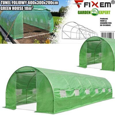 Fixem OGRODOWY TUNEL FOLIOWY ZIELONY 6x3x2m SZKLARNIA 18m2 FOLIAK 600x300cm Fixem OGRODOWY TUNEL FOLIOWY ZIELONY 6x3x2m SZKLARNIA 18m2 FOLIAK 600x300cm