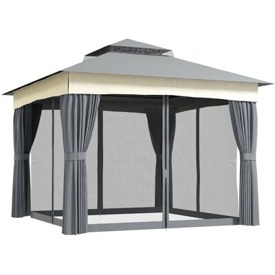 Pawilon ogrodowy Outsunny z podwójnym dachem, 3x3 m, wodoodporny, wytrzymały, odporny na zimę, pawilon ogrodowy z moskitierą, panele boczne, metalow.. Pawilon ogrodowy Outsunny z podwójnym dachem, 3x3 m, wodoodporny, wytrzymały, odporny na zimę, pawilon ogrodowy z moskitierą, panele boczne, metalow..