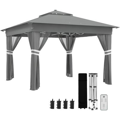 Pawilon składany Outsunny ok. 3 x 3 m, pawilon z diodami LED, 4 firanki, panel boczny, pawilon ogrodowy z workiem na wodę, podwójny dach, torba tran.. Pawilon składany Outsunny ok. 3 x 3 m, pawilon z diodami LED, 4 firanki, panel boczny, pawilon ogrodowy z workiem na wodę, podwójny dach, torba tran..
