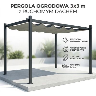 Inna producent Pergola Ogrodowa Tarasowa 3x3m Metalowa Ruchomy Dach Wodoodporna Szara Inna producent Pergola Ogrodowa Tarasowa 3x3m Metalowa Ruchomy Dach Wodoodporna Szara