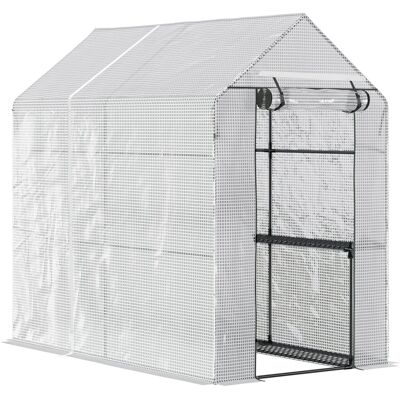Szklarnia Outsunny typu walk-in z 4 półkami, szklarnia na pomidory, inspekt z drzwiami, zielona, stal, PE, 120 x 186 x 190 cm Szklarnia Outsunny typu walk-in z 4 półkami, szklarnia na pomidory, inspekt z drzwiami, zielona, stal, PE, 120 x 186 x 190 cm