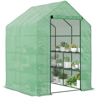 Szklarnia Outsunny typu walk-in z 8 półkami, szklarnia na pomidory, inspekt z drzwiami, zielona, stal i tworzywo PE, 143 x 138 x 190 cm Szklarnia Outsunny typu walk-in z 8 półkami, szklarnia na pomidory, inspekt z drzwiami, zielona, stal i tworzywo PE, 143 x 138 x 190 cm