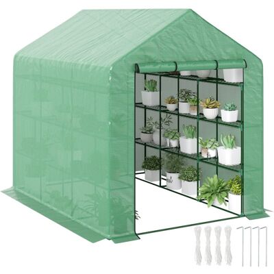 Szklarnia Outsunny typu walk-in z 8 półkami, szklarnia na pomidory, inspekt z drzwiami, zielona, stal i tworzywo PE, 244 x 180 x 210 cm Szklarnia Outsunny typu walk-in z 8 półkami, szklarnia na pomidory, inspekt z drzwiami, zielona, stal i tworzywo PE, 244 x 180 x 210 cm