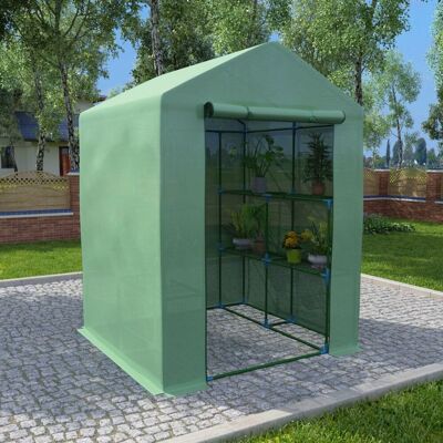 The Living Store Szklarnia z półkami - stalowa - 143x143x195 cm - Szklarnia The Living Store Szklarnia z półkami - stalowa - 143x143x195 cm - Szklarnia