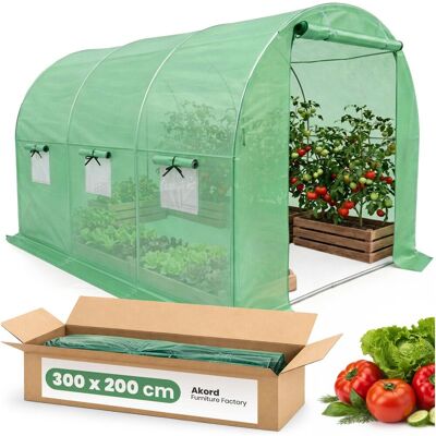 AKORD Fabryka Mebli Tunel foliowy ogrodowy szklarnia 1 drzwi 6 okien Zielony 200x300x200 cm AKORD Fabryka Mebli Tunel foliowy ogrodowy szklarnia 1 drzwi 6 okien Zielony 200x300x200 cm