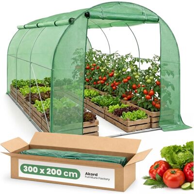 AKORD Fabryka Mebli Tunel foliowy ogrodowy szklarnia z rolowanymi ścianami 1 drzwi 6 okien Zielony 200x300x200 cm AKORD Fabryka Mebli Tunel foliowy ogrodowy szklarnia z rolowanymi ścianami 1 drzwi 6 okien Zielony 200x300x200 cm