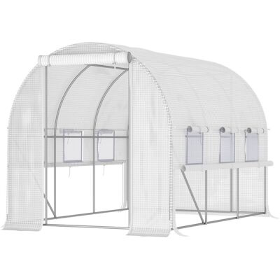 Tunel foliowy Outsunny, 2,95 x 2 x 2 m, z rolowanym oknem, ochrona UV, wiatroszczelna szklarnia na pomidory, do ogrodu, na balkon, stal, biały Tunel foliowy Outsunny, 2,95 x 2 x 2 m, z rolowanym oknem, ochrona UV, wiatroszczelna szklarnia na pomidory, do ogrodu, na balkon, stal, biały