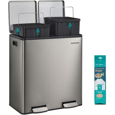 songmics Kosz Na Śmieci Do Segregacji Z Pedałem I Pokrywą 2 X 30 L Srebrny 60l Stal songmics Kosz Na Śmieci Do Segregacji Z Pedałem I Pokrywą 2 X 30 L Srebrny 60l Stal