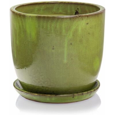 POLNIX Donica Ogrodowa Ceramiczna z Podstawką Zielona Klasyczna - Okrągła 32x27 Cm POLNIX Donica Ogrodowa Ceramiczna z Podstawką Zielona Klasyczna - Okrągła 32x27 Cm