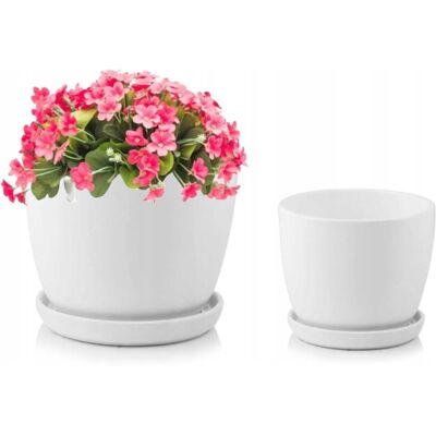 POLNIX Doniczka ceramiczna biała z podstawką na kwiaty 30x22 cm POLNIX Doniczka ceramiczna biała z podstawką na kwiaty 30x22 cm
