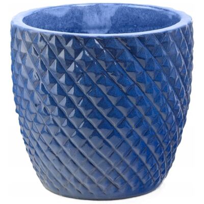 POLNIX Doniczka ceramiczna osłonka okrągła tłoczenia kobaltowa 30cm POLNIX Doniczka ceramiczna osłonka okrągła tłoczenia kobaltowa 30cm