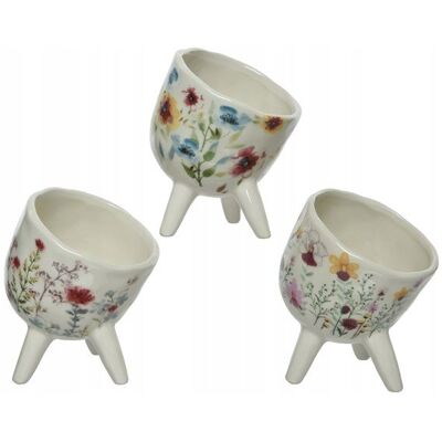 Kaemingk Doniczka ceramiczna w kwiaty na nóżkach mix wzorów Kaemingk Doniczka ceramiczna w kwiaty na nóżkach mix wzorów