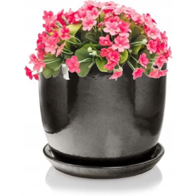 POLNIX Doniczka ceramiczna z podstawką grafitowa minimalistyczna 34x41cm okrągła POLNIX Doniczka ceramiczna z podstawką grafitowa minimalistyczna 34x41cm okrągła