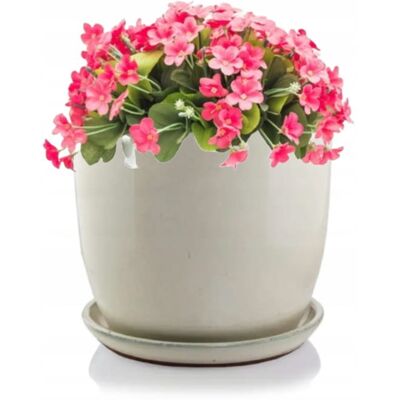 POLNIX Doniczka ceramiczna z podstawką kremowa okrągła 34x41cm POLNIX Doniczka ceramiczna z podstawką kremowa okrągła 34x41cm
