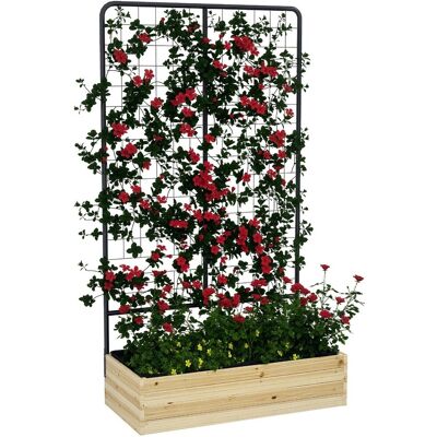 Podwyższona grządka ogrodowa Outsunny z kratownicą, drewniana donica, ogród ziołowy, skrzynka na kwiaty do ogrodu, balkon, drewno naturalne, 80 x 38.. Podwyższona grządka ogrodowa Outsunny z kratownicą, drewniana donica, ogród ziołowy, skrzynka na kwiaty do ogrodu, balkon, drewno naturalne, 80 x 38..