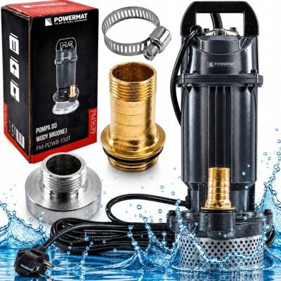 Powermat POMPA DO WODY BRUDNEJ CZYSTEJ ZATAPIALNA 550W 14M ZŁĄCZE 1 CAL 2 ADAPTERY Powermat POMPA DO WODY BRUDNEJ CZYSTEJ ZATAPIALNA 550W 14M ZŁĄCZE 1 CAL 2 ADAPTERY