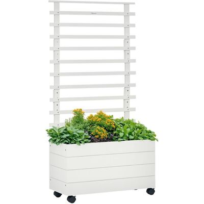Skrzynka na kwiaty Outsunny z kratką, podwyższona grządka dla roślin pnących, ogrodowa, drewno naturalne, biała, 76 x 30 x 155 cm Skrzynka na kwiaty Outsunny z kratką, podwyższona grządka dla roślin pnących, ogrodowa, drewno naturalne, biała, 76 x 30 x 155 cm