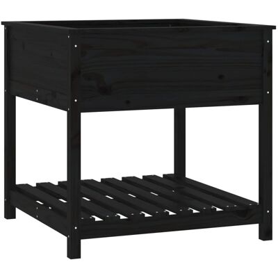 vidaXL Donica z półką, czarna, 82,5x82,5x81 cm, lite drewno sosnowe vidaXL Donica z półką, czarna, 82,5x82,5x81 cm, lite drewno sosnowe
