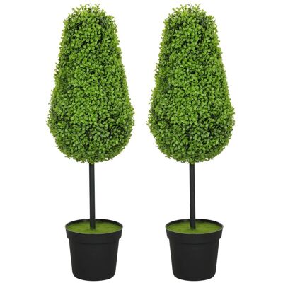 Zestaw 2 sztucznych bukszpanów HOMCOM, 90 cm, w kształcie łezki, plastikowe sztuczne rośliny w doniczkach, realistyczne sztuczne drzewa z filtrem UV.. Zestaw 2 sztucznych bukszpanów HOMCOM, 90 cm, w kształcie łezki, plastikowe sztuczne rośliny w doniczkach, realistyczne sztuczne drzewa z filtrem UV..