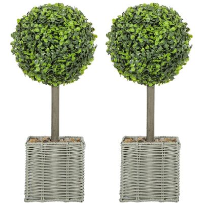 Zestaw 2 sztucznych kul bukszpanowych HOMCOM, 50 cm, sztuczne rośliny z ozdobnymi kamykami, plastikowe sztuczne rośliny w doniczkach, sztuczne drzew.. Zestaw 2 sztucznych kul bukszpanowych HOMCOM, 50 cm, sztuczne rośliny z ozdobnymi kamykami, plastikowe sztuczne rośliny w doniczkach, sztuczne drzew..