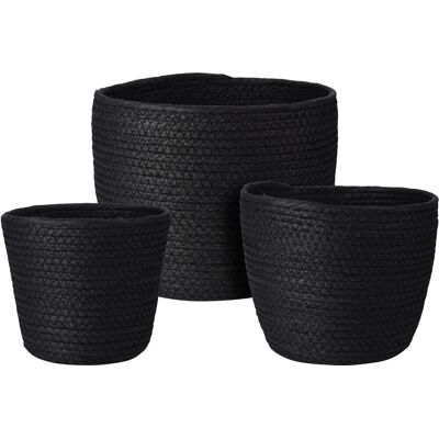 Koopman Zestaw 3 Koszy Plecionych z Papieru Czarne Osłonki na Doniczki 17-23cm Koopman Zestaw 3 Koszy Plecionych z Papieru Czarne Osłonki na Doniczki 17-23cm