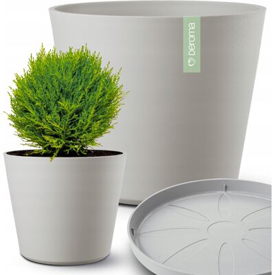 DONICA OKRĄGŁA BALKONOWA Z PODSTAWKĄ DEROMA 38CM VASO ORIGIN JASNOSZARA DONICA OKRĄGŁA BALKONOWA Z PODSTAWKĄ DEROMA 38CM VASO ORIGIN JASNOSZARA